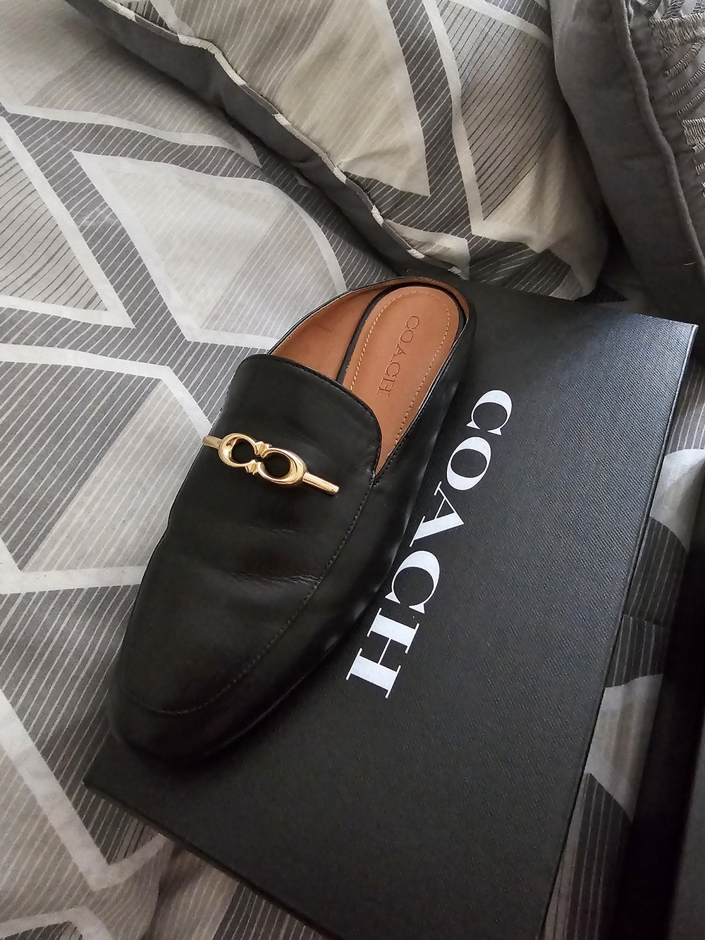 Coach Black Leather Men’s Slip-On Loafer with Gold Bit